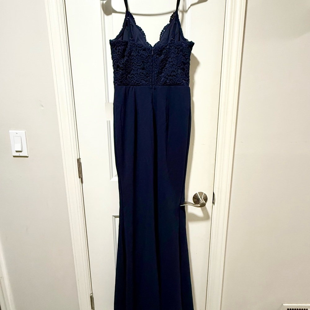 Lulus Navy Blue Lace Evening Gown with Slit (New w/ Tag)